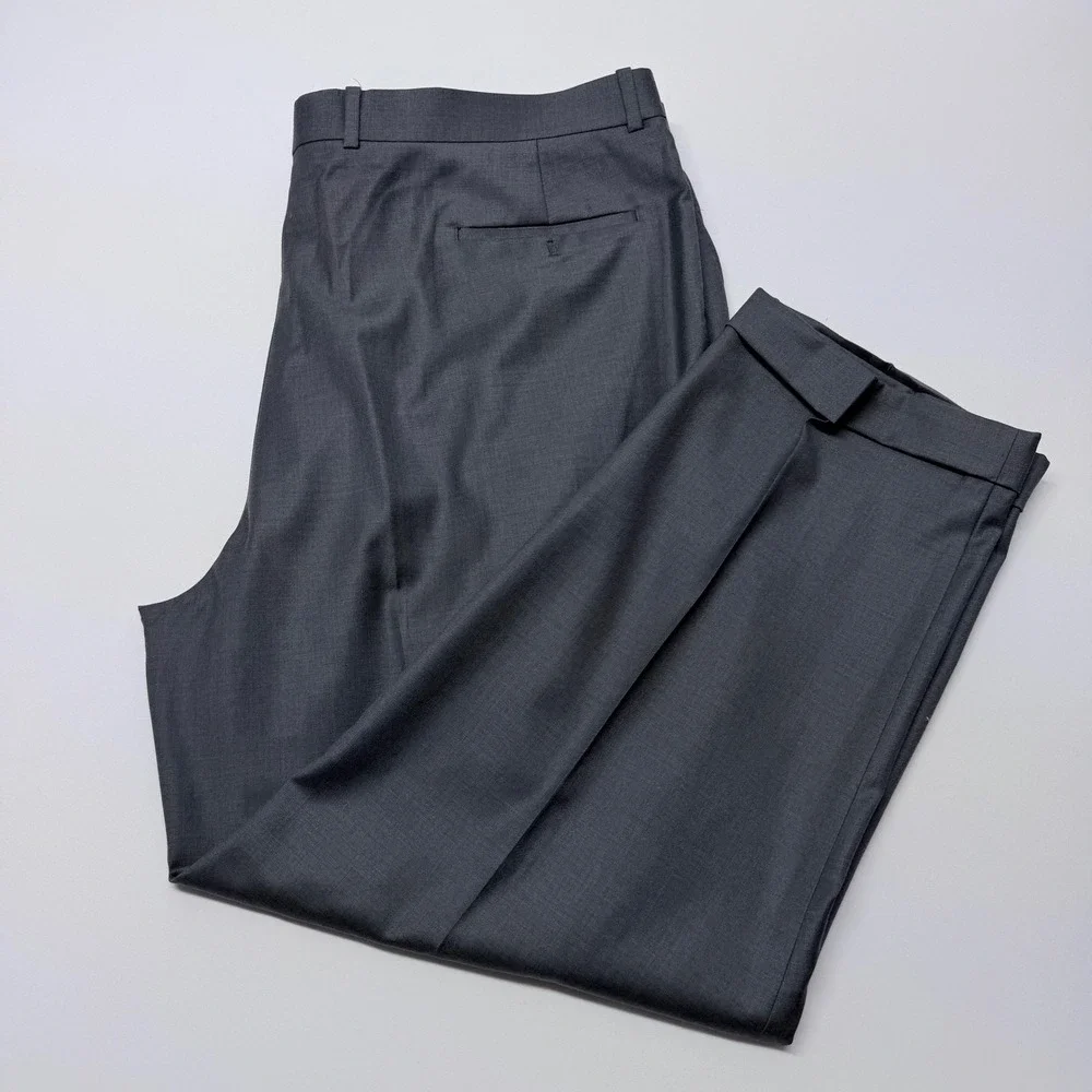 Botany 500 Mens Gray 100% Wool Pleated Cuffed Dress Pants Trousers 46 Regular